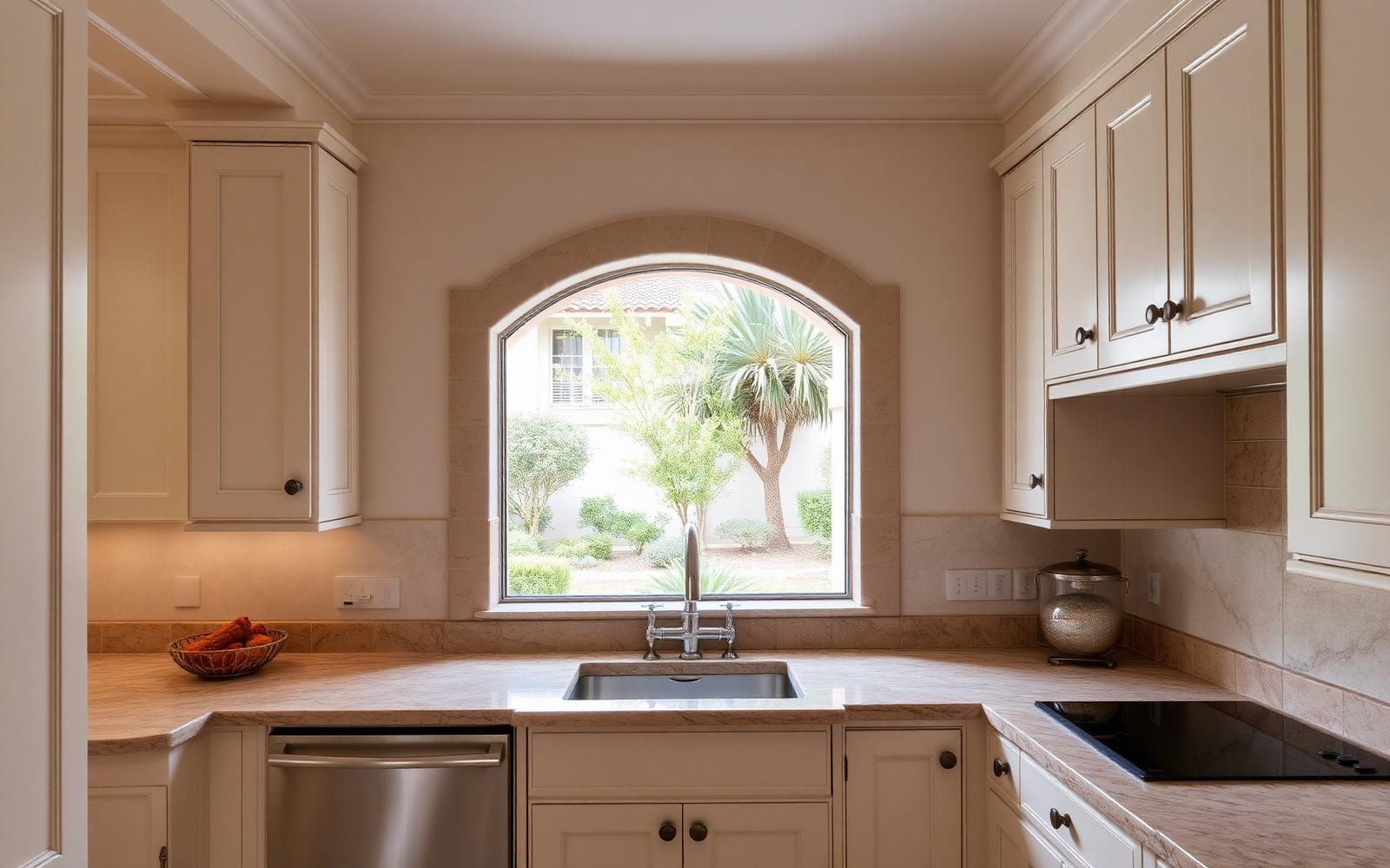 Kitchen with a courtyard window over the sink