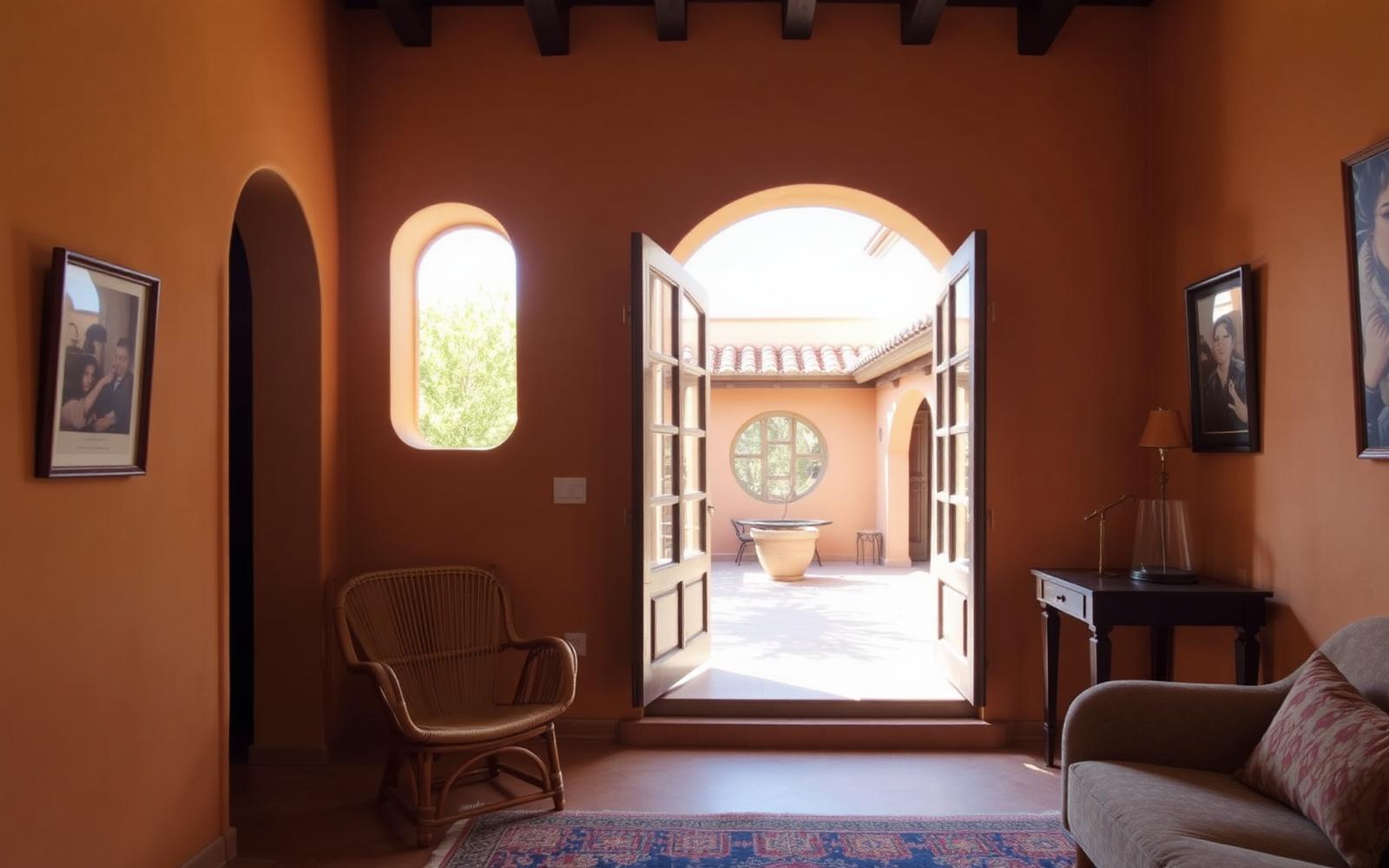 Living room opening to the courtyard