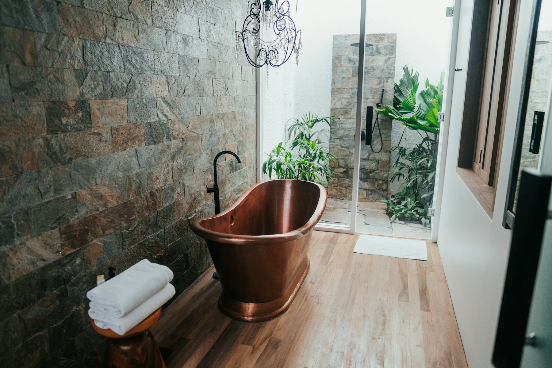 Stone wet room, freestanding tub