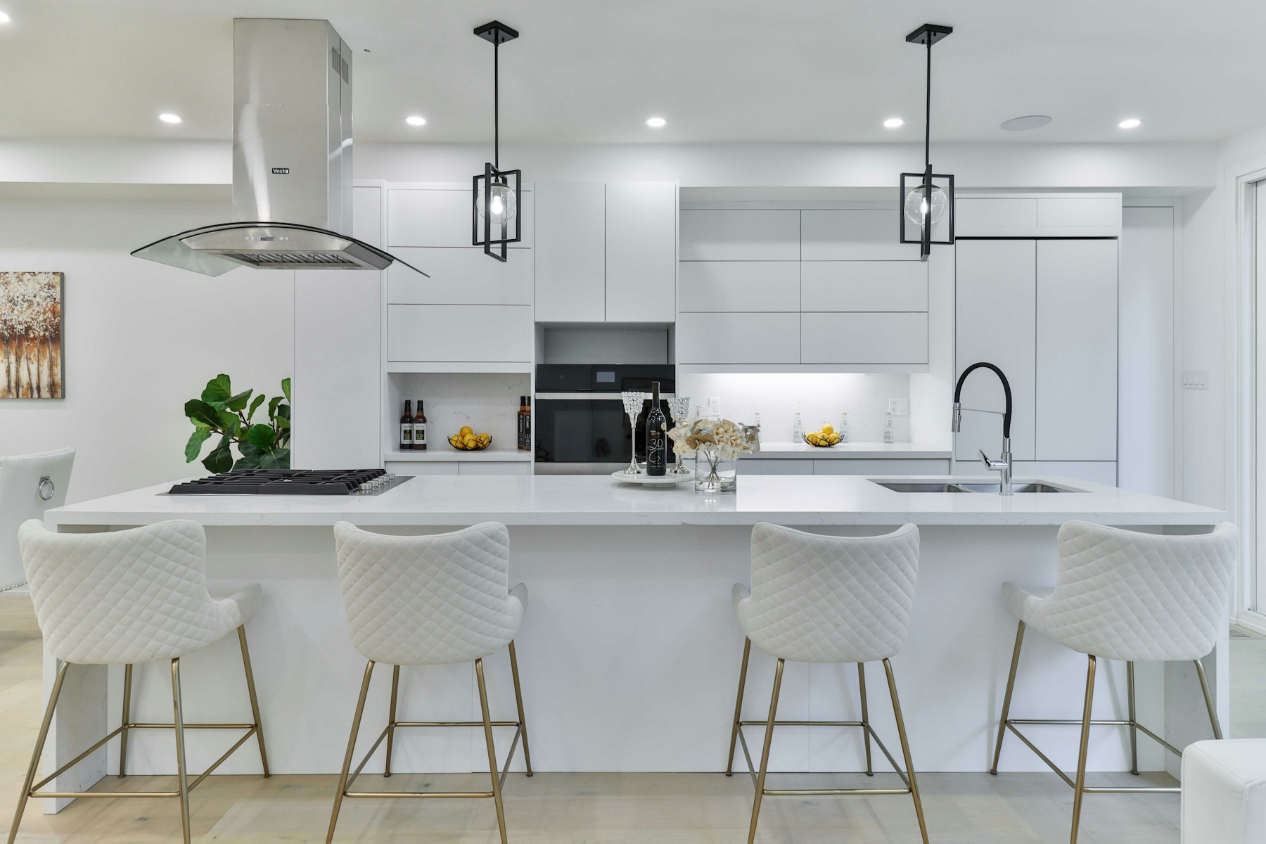 Quartz counters, walk-in pantry behind the range wall