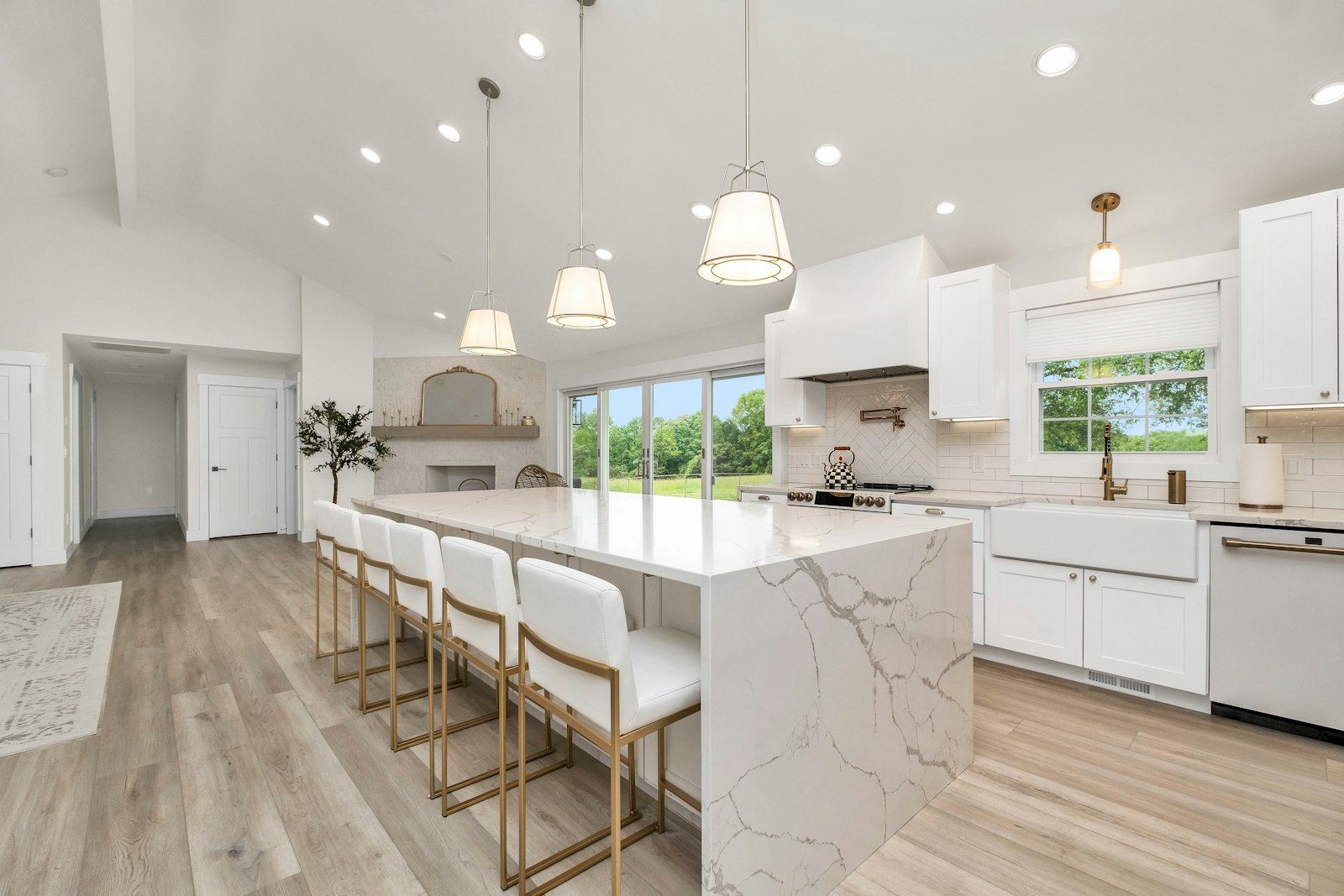 Kitchen with waterfall island